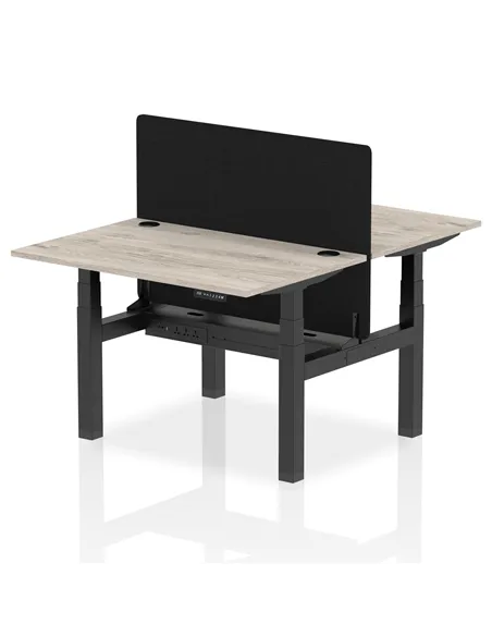 Dynamic Air 1200 x 800mm Height Adjustable 2 Person Bench Desk Grey Oak Top Cable Ports Screen HA01651