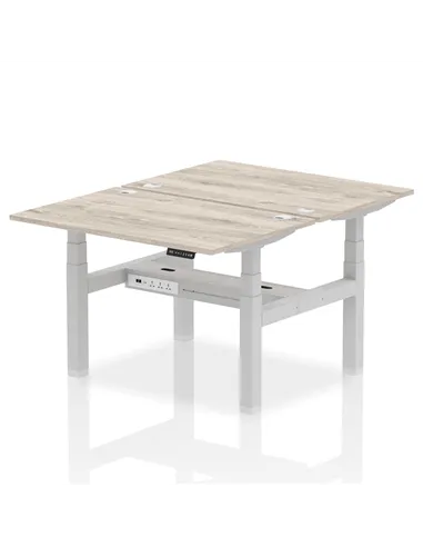 Dynamic Air 1200 x 800mm Height Adjustable 2 Person Bench Desk Grey Oak Top Cable Ports HA01652