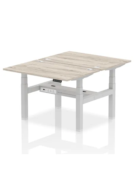 Dynamic Air 1200 x 800mm Height Adjustable 2 Person Bench Desk Grey Oak Top Cable Ports HA01652