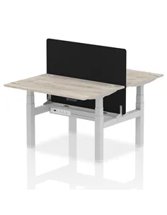 Dynamic Air 1200 x 800mm Height Adjustable 2 Person Bench Desk Grey Oak Top Cable Ports Screen HA01653