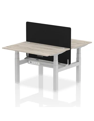 Dynamic Air 1200 x 800mm Height Adjustable 2 Person Bench Desk Grey Oak Top Cable Ports Screen HA01653