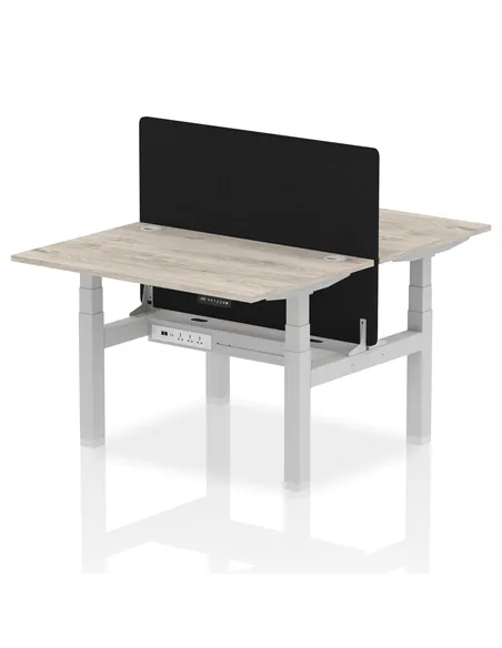 Dynamic Air 1200 x 800mm Height Adjustable 2 Person Bench Desk Grey Oak Top Cable Ports Screen HA01653