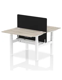 Dynamic Air 1200 x 800mm Height Adjustable 2 Person Bench Desk Grey Oak Top Cable Ports Screen HA01655