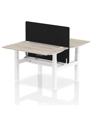 Dynamic Air 1200 x 800mm Height Adjustable 2 Person Bench Desk Grey Oak Top Cable Ports Screen HA01655