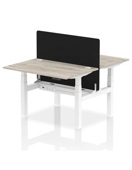 Dynamic Air 1200 x 800mm Height Adjustable 2 Person Bench Desk Grey Oak Top Cable Ports Screen HA01655