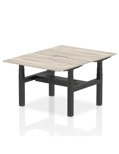 Dynamic Air 1200 x 800mm Height Adjustable 2 Person Bench Desk Grey Oak Top Scalloped Edge HA01656
