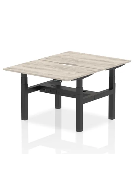 Dynamic Air 1200 x 800mm Height Adjustable 2 Person Bench Desk Grey Oak Top Scalloped Edge HA01656