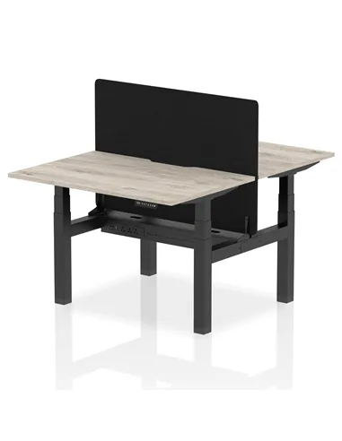 Dynamic Air 1200 x 800mm Height Adjustable 2 Person Bench Desk Grey Oak Top Scalloped Edge Screen HA01657