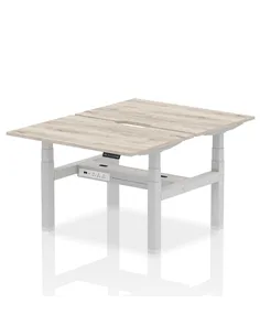 Dynamic Air 1200 x 800mm Height Adjustable 2 Person Bench Desk Grey Oak Top Scalloped Edge HA01658