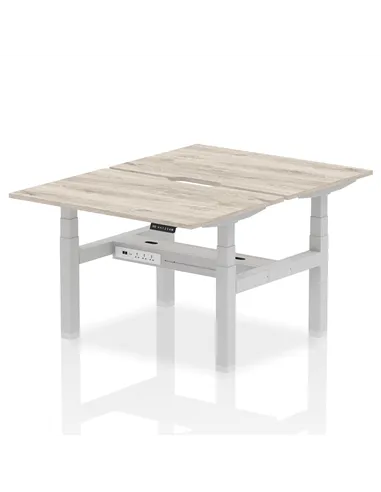 Dynamic Air 1200 x 800mm Height Adjustable 2 Person Bench Desk Grey Oak Top Scalloped Edge HA01658