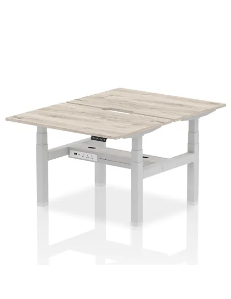 Dynamic Air 1200 x 800mm Height Adjustable 2 Person Bench Desk Grey Oak Top Scalloped Edge HA01658