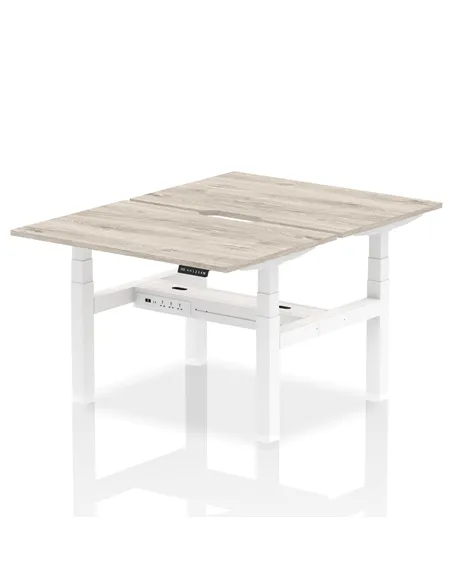 Dynamic Air 1200 x 800mm Height Adjustable 2 Person Bench Desk Grey Oak Top Scalloped Edge HA01660