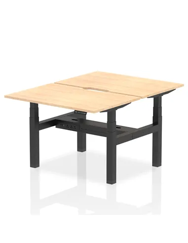 Dynamic Air 1200 x 800mm Height Adjustable 2 Person Bench Desk Maple Top Scalloped Edge HA01668