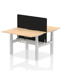 Dynamic Air 1200 x 800mm Height Adjustable 2 Person Bench Desk Maple Top Scalloped Edge Screen HA01671
