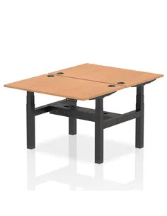 Dynamic Air 1200 x 800mm Height Adjustable 2 Person Bench Desk Oak Top Cable Ports HA01674