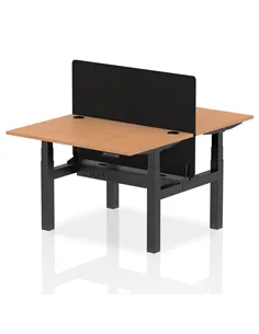 Dynamic Air 1200 x 800mm Height Adjustable 2 Person Bench Desk Oak Top Cable Ports Screen HA01675