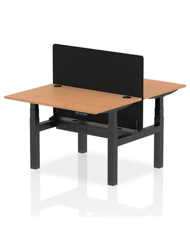 Dynamic Air 1200 x 800mm Height Adjustable 2 Person Bench Desk Oak Top Cable Ports Screen HA01675