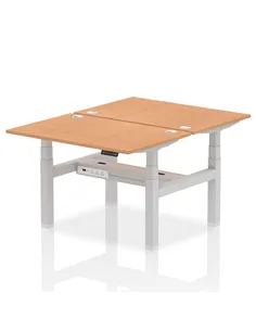 Dynamic Air 1200 x 800mm Height Adjustable 2 Person Bench Desk Oak Top Cable Ports HA01676