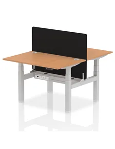 Dynamic Air 1200 x 800mm Height Adjustable 2 Person Bench Desk Oak Top Cable Ports Screen HA01677