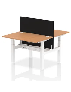 Dynamic Air 1200 x 800mm Height Adjustable 2 Person Bench Desk Oak Top Cable Ports Screen HA01679
