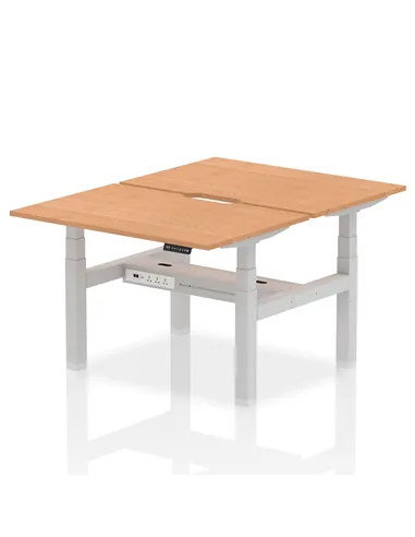 Dynamic Air 1200 x 800mm Height Adjustable 2 Person Bench Desk Oak Top Scalloped Edge HA01682