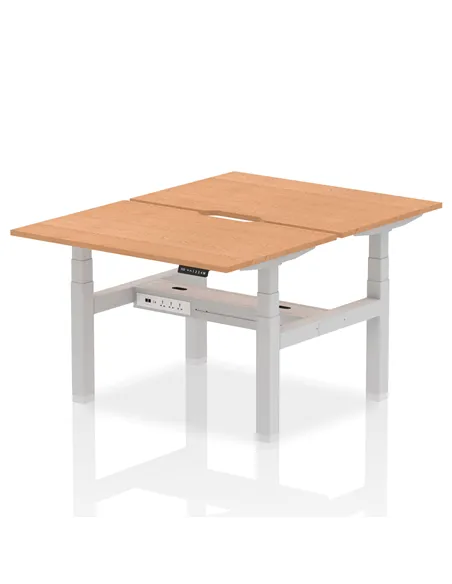Dynamic Air 1200 x 800mm Height Adjustable 2 Person Bench Desk Oak Top Scalloped Edge HA01682