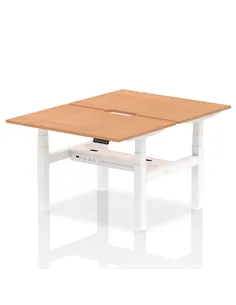 Dynamic Air 1200 x 800mm Height Adjustable 2 Person Bench Desk Oak Top Scalloped Edge HA01684