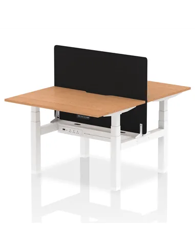 Dynamic Air 1200 x 800mm Height Adjustable 2 Person Bench Desk Oak Top Scalloped Edge Screen HA01685