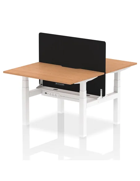 Dynamic Air 1200 x 800mm Height Adjustable 2 Person Bench Desk Oak Top Scalloped Edge Screen HA01685