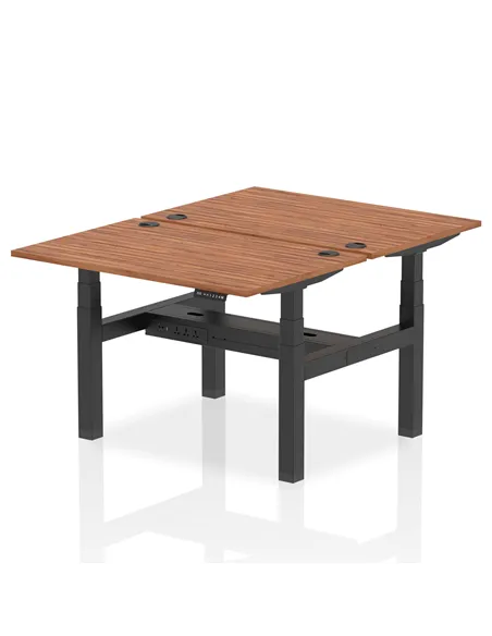 Dynamic Air 1200 x 800mm Height Adjustable 2 Person Bench Desk Walnut Top Cable Ports HA01686
