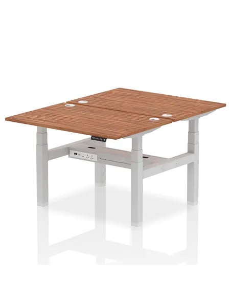 Dynamic Air 1200 x 800mm Height Adjustable 2 Person Bench Desk Walnut Top Cable Ports HA01688