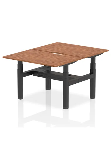 Dynamic Air 1200 x 800mm Height Adjustable 2 Person Bench Desk Walnut Top Scalloped Edge HA01692