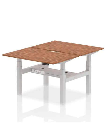Dynamic Air 1200 x 800mm Height Adjustable 2 Person Bench Desk Walnut Top Scalloped Edge HA01694