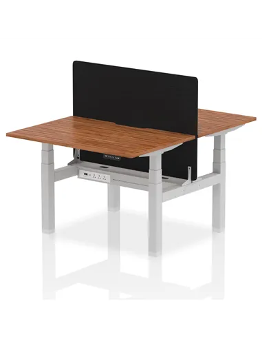 Dynamic Air 1200 x 800mm Height Adjustable 2 Person Bench Desk Walnut Top Scalloped Edge Screen HA01695