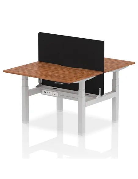 Dynamic Air 1200 x 800mm Height Adjustable 2 Person Bench Desk Walnut Top Scalloped Edge Screen HA01695