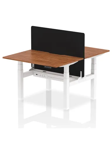 Dynamic Air 1200 x 800mm Height Adjustable 2 Person Bench Desk Walnut Top Scalloped Edge Screen HA01697