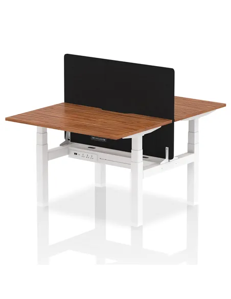 Dynamic Air 1200 x 800mm Height Adjustable 2 Person Bench Desk Walnut Top Scalloped Edge Screen HA01697