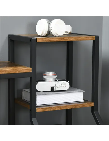 HOMCOM Computer Desk with Bookshelf, Industrial Writing Table with 6 Tier Storage Shelves for Home Office, Bedroom, Study, 150 x