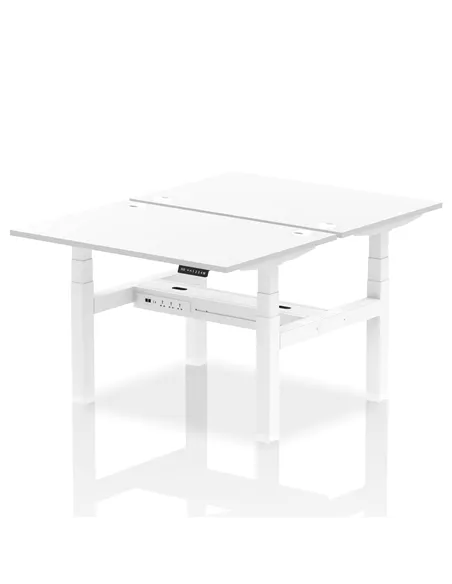 Dynamic Air 1200 x 800mm Height Adjustable 2 Person Bench Desk White Top Cable Ports HA01702