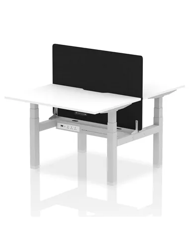 Dynamic Air 1200 x 800mm Height Adjustable 2 Person Bench Desk White Top Scalloped Edge Screen HA01707