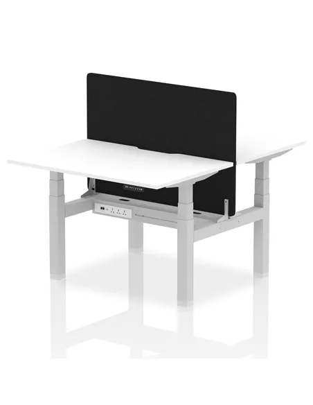Dynamic Air 1200 x 800mm Height Adjustable 2 Person Bench Desk White Top Scalloped Edge Screen HA01707