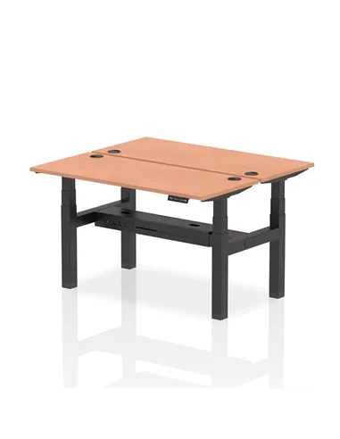 Dynamic Air 1400 x 600mm Height Adjustable 2 Person Bench Desk Beech Top Cable Ports HA01854