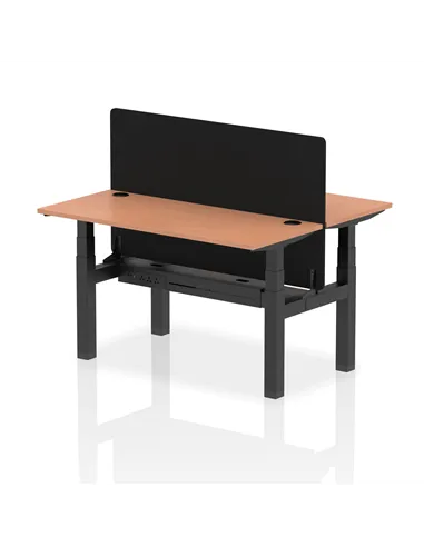 Dynamic Air 1400 x 600mm Height Adjustable 2 Person Bench Desk Beech Top Cable Ports Screen HA01855
