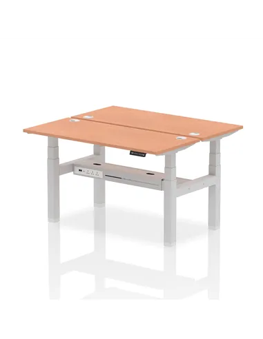 Dynamic Air 1400 x 600mm Height Adjustable 2 Person Bench Desk Beech Top Cable Ports HA01856