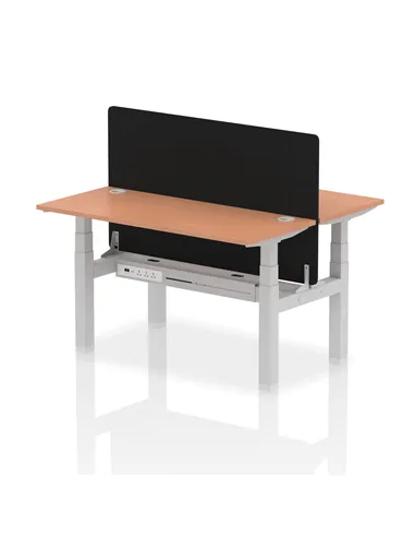 Dynamic Air 1400 x 600mm Height Adjustable 2 Person Bench Desk Beech Top Cable Ports Screen HA01857