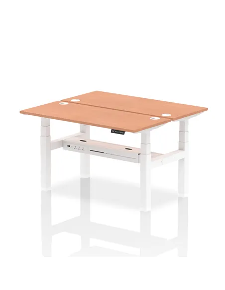 Dynamic Air 1400 x 600mm Height Adjustable 2 Person Bench Desk Beech Top Cable Ports HA01858