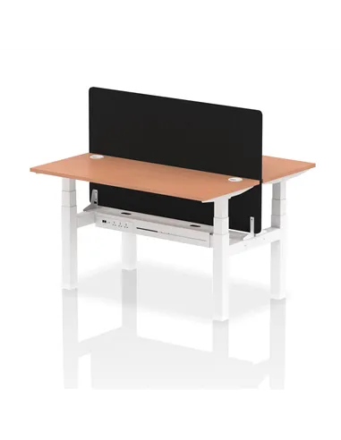 Dynamic Air 1400 x 600mm Height Adjustable 2 Person Bench Desk Beech Top Cable Ports Screen HA01859