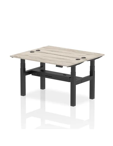 Dynamic Air 1400 x 600mm Height Adjustable 2 Person Bench Desk Grey Oak Top Cable Ports HA01860