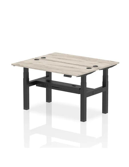 Dynamic Air 1400 x 600mm Height Adjustable 2 Person Bench Desk Grey Oak Top Cable Ports HA01860