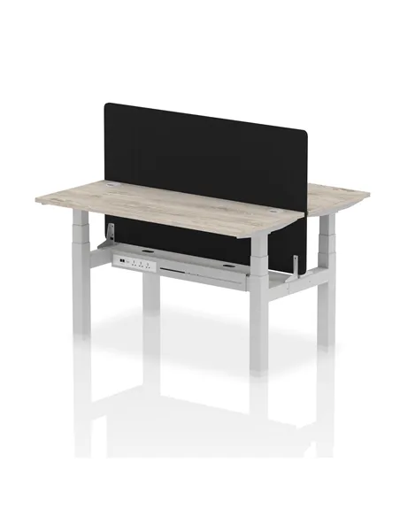 Dynamic Air 1400 x 600mm Height Adjustable 2 Person Bench Desk Grey Oak Top Cable Ports Screen HA01863